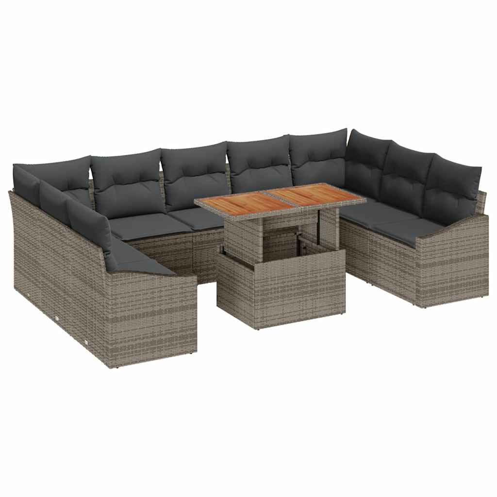 Garten-Sofa-Set mit Speicher 10 pcs Grau Poly Rattan